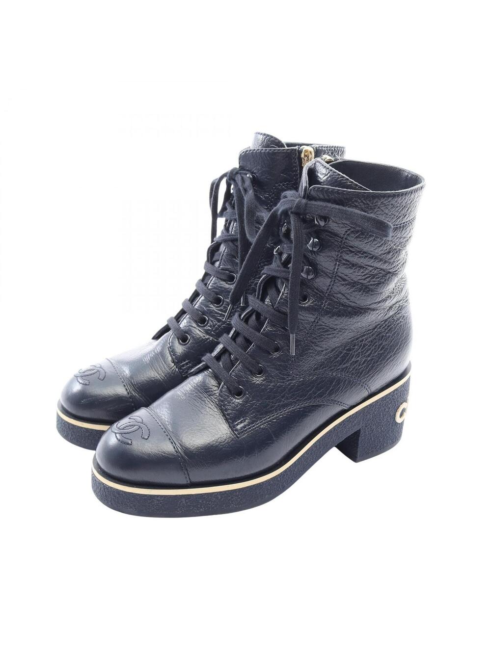 Chanel Coco Mark Side Zip Lace-Up Boots #362813C10B